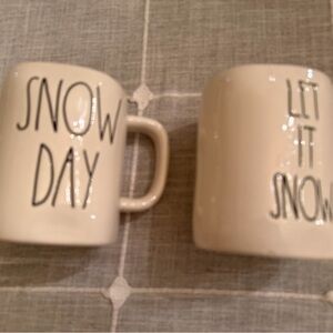 Rae Dunn Cream Snow Day Mugs- set of 2